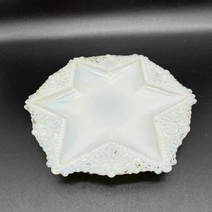 Antique Milk Glass Star Plate Trinket Dish Gold Trim Ring of Fire Fleur de Lis - Picture 1 of 20
