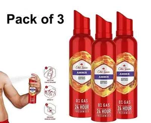 Old Spice Amber 24 hour Long Lasting Deodorant Body Perfume Spray 140ML Set Of 3 - Picture 1 of 6