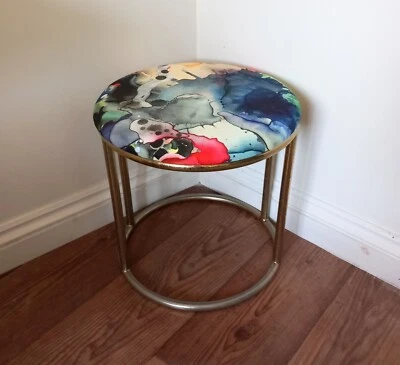 Vintage upcycled 70s tubular brass stool Timorous Beasties kaleidosplatt fabric - Image 1 of 4
