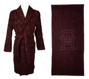 TH TOMMY HILFIGER Frottee-Bademantel mit Stoffkragen mit Logo + Handtuch, Gesche - Bild 1 von 8
