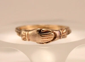 Rare Victorian Gimmel Fede 10K Gold Handclasp Ring Size 6 Circa 1880's - Picture 1 of 10