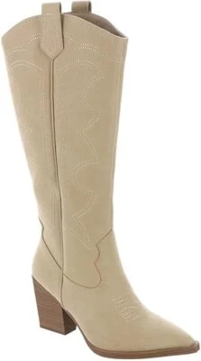 Botas de montar MIA Tex Western para mujer 6 beige cuero tacón alto FZP108 Foto 1 de 4