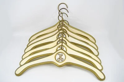 Vintage Hollywood Regency MCM Wooden Clothes Hangers Monogrammed K Set of 6 - Image 1 of 4