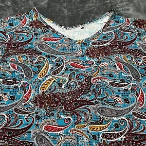 Women's Paisley V-Neck Top XL Multicolor Long Sleeve Lightweight Stretchy - Picture 1 of 9