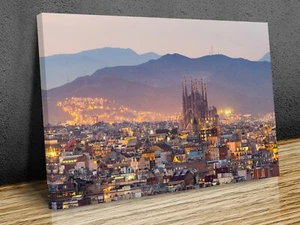 Barcelona city skyline and Sagrada Familia at dusk time mounted canvas print - Picture 1 of 10