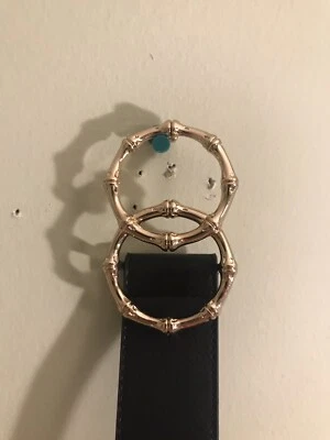 Womens Black Faux Leather Belt with double ripped circle Buckle Fits 30-36 - Изображение 1 из 3