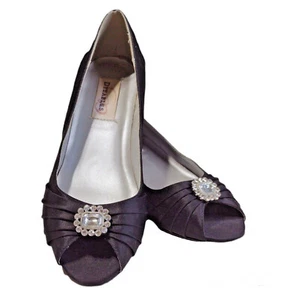Dyeables Women's Anette Black Satin Peep Toe Wedge Heel Shoes Size 7.5 B - Picture 1 of 7