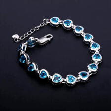 Natural Swiss Blue Topaz Gemstone 925 Sterling Silver Chain Link Bracelets
