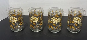 Libbey Juice Glasses Beige Brown Floral 6 oz Set of 4 Vintage 70's - Imagen 1 de 6