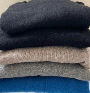 100% Cashmere cutter CRAFT lot 5 sweaters solid black blue gray beige 2 lbs - Picture 1 of 16