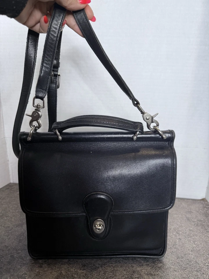 Bolso Bandolera Coach Vintage Willis Negro Con Asa Superior Plateado Herrajes 9927 Foto 1 de 4