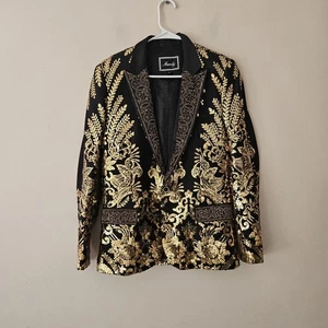 Anarchy Los Angeles Black Gold Sequin Blazer Jacket Mens Size Medium - Picture 1 of 8