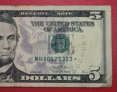 $5 Five Dollar Star Note 320K Run Size/Total Printed Serial # MH00125313* 2013 - Image 1 of 4
