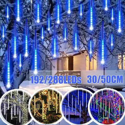 8-32 Tubes Solar LED Meteor Shower Falling Lights Christmas Rain Icicle Outdoor - Image 1 of 4