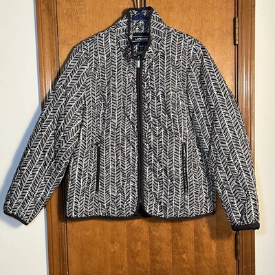 Land’s End Women Petite Size XLP 18 Lined Light Puffer Jacket Herringbone Print - Image 1 of 4