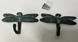 2er Set Metall Libellenhaken Garderobe Handtuchhänger - Patina messingfarben - Bild 1 von 7