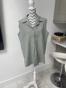 Green checked sleeveless button-down shirt from xrose, size XL - Picture 1 of 4