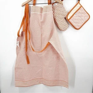 Williams Sonoma Apron Pot Holder Oven Mitt Matching Set Lot Orange Stripes NEW! - Picture 1 of 9
