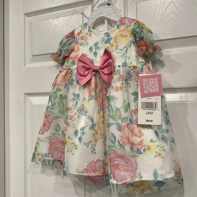 Vestido 24 Mths con Panty-Ediciones Raras-Rosa Marfil Floral Transparente-Forrado-NUEVO CON ETIQUETAS Foto 1 de 4