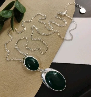 Colgante Doble Acrílico Verde Cazador Tono Plata LIZ CLAIBORNE 26" ajustado Collar! Foto 1 de 4