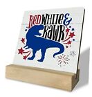 Panneau patriotique en bois, rouge blanc rawr, plaque de bureau avec support en bois 4 x 4,3 