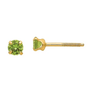 14K Solid Yellow Gold 3mm Peridot Studs Earrings - Picture 1 of 3