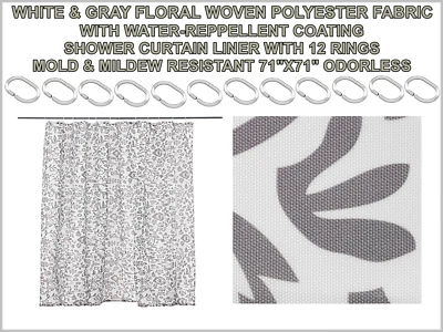 Cortina de Ducha Floral Blanca y Gris con 12 Anillos - Resistente al Moho 71"x71" Foto 1 de 4