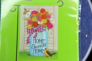 Tarro de albañil de 12,5" x 18" cinta flores pájaro mariposa patio jardín casa arte bandera - Imagen 1 de 3