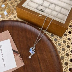 Long Silver Star Multicolor Moon Pendant Chain Necklace Jewelry` Women Z2R4 - Picture 1 of 17