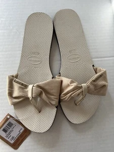 Havaianas You St. Tropez Shine Sandal Womens Beige Glitter Flip Flop Beach 41/42 - Picture 1 of 5