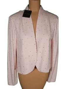 NWT ST. JOHN Knits Pink Santana Crystal Open Topper Jacket Blazer sz 12 $1165 - Picture 1 of 8