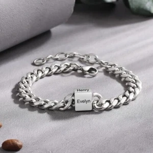 Personalized Initial Name Letter With Heavy Cuban Chain Custom Gift Men Bracelet - Picture 1 of 7