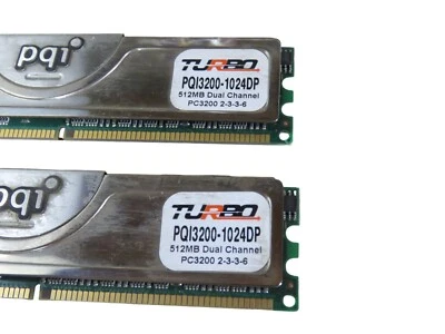 PQI TURBO PQI3200-1024DP 1GB (2X512M) PC 3200 DDR 400 184-Pin RAM - Image 1 of 2