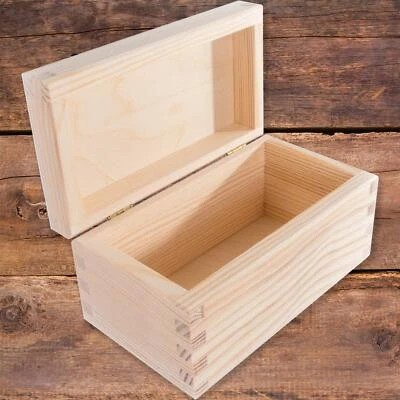 Small Oblong Rectangular Keepsake Wooden Box with Lid | 16x9x8 cm | Plain Pine - Image 1 of 4