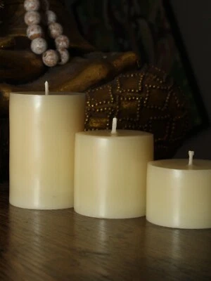 WHITE BEESWAX Set of 3 Pillar Candles 100% Natural Pure Organic Honey Bees Wax - Image 1 of 4