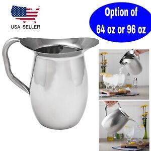 Smooth Stainless Steel Water Pitcher with Ice Guard 64 oz or  96 oz