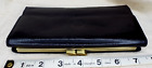 Vintage CARRIAGE large Black Leather framed purse with brass clasp fastener