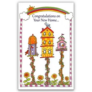 Simple NEW HOME CONGRATULATIONS Card, Birdhouse Laughter by Gallant Greetings +✉ - Picture 1 of 4