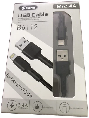 One Plus USB Cable/ Fast Charging Cable/for IP6/7/8/X8XR 1M / 2.4A - Black - Image 1 of 2