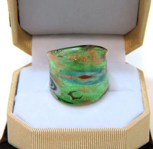 Anillo Bling Boho Floral Arte Verde Grueso Estilo Vidrio Soplado a Mano - Talla 9.25 - Imagen 1 de 4