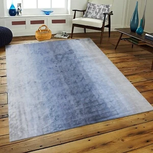 Living Room Plain Blue Carpet Hand Tufted 100% Silk Contemporary Area Rug 5x8 ft - Picture 1 of 11