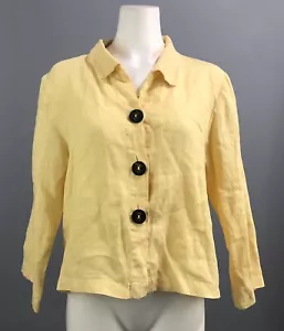 Camicia Habitat Lino Boxy Crop TG L Giallo Manica 3/4 Bottoni Strato Anteriore Relaxed - Foto 1 di 7
