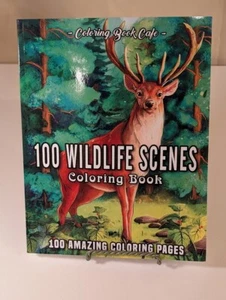 100 Wildlife Scenes Coloring Book by Coloring Book Cafe New w/ Bending - Foto 1 di 1