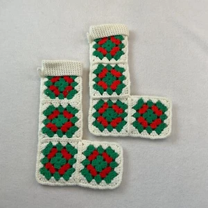 Juego de 2 Medias Cuadradas de Navidad Granny Rojo Verde Blanco Hecho a Mano Vacaciones - Imagen 1 de 7