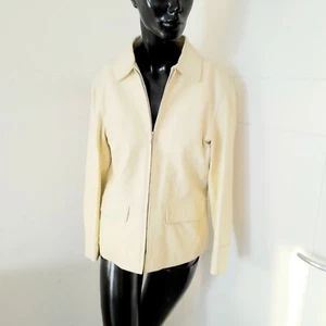 Giacca pelle avorio Tg.44 M/L donna. Foderata. 2 tasche, colletto. Lunghezza 60. - Foto 1 di 13