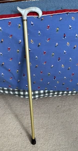 Ladies Wood Walking CANE Ivory Pearl Acrylic DERBY HANDLE Gold Color Wood Shaft - Picture 1 of 13