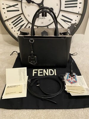 Fendi 2Jours Shoulder Bag Petite Black Leather With Mink & Leather Tag - Image 1 of 4