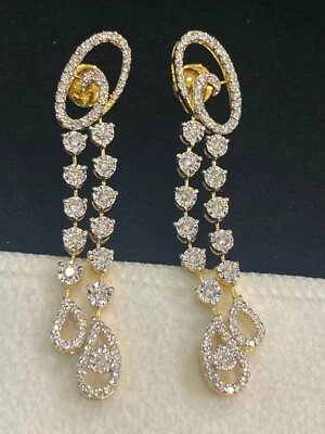 1.78 Cts Round Brilliant Cut Natural Diamonds Dangle Earrings In 585 14K Gold - Image 1 of 4