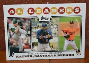 Tarjeta de béisbol Scott Kazmir, Johan Santana y Erik Bedard Al Leaders Topps 2008 - Imagen 1 de 2