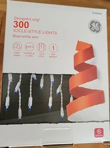 300 GE Blue String-A-Long Mini Icicle Style Christmas Lights on white wire - NEW - Picture 1 of 3